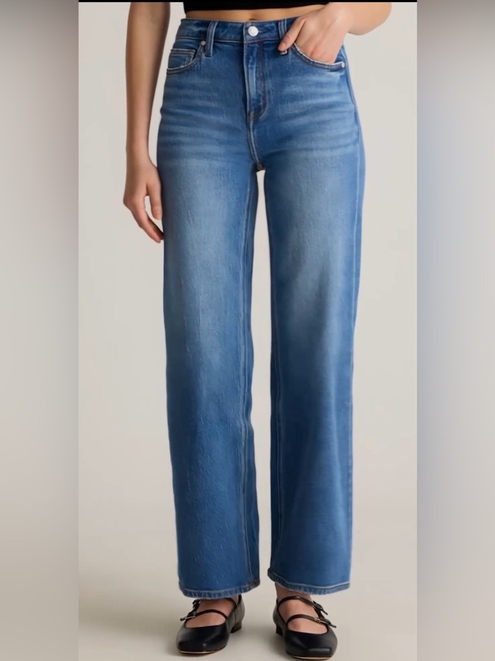 Quince Bella Stretch Relaxed Straight Jeans – Size 31, 30” Inseam – Seaside Blue